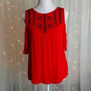 Bright orange cold shoulder top size small